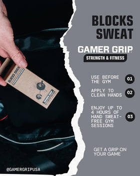 Gamer Grip fast-drying formula shown on hand during lifting.
