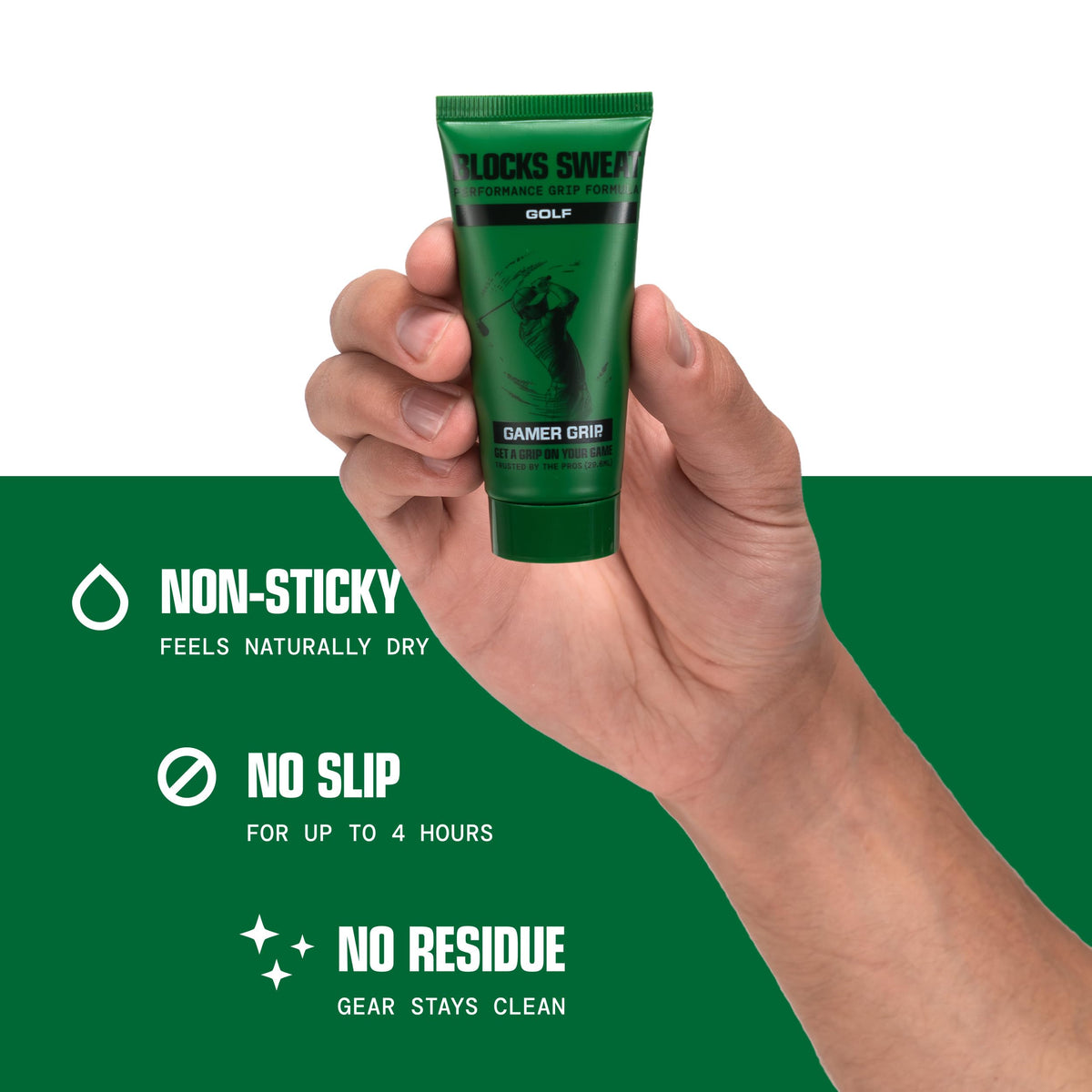 Gamer Grip Golf Cream sweat-resistance shown in humid playing conditions.