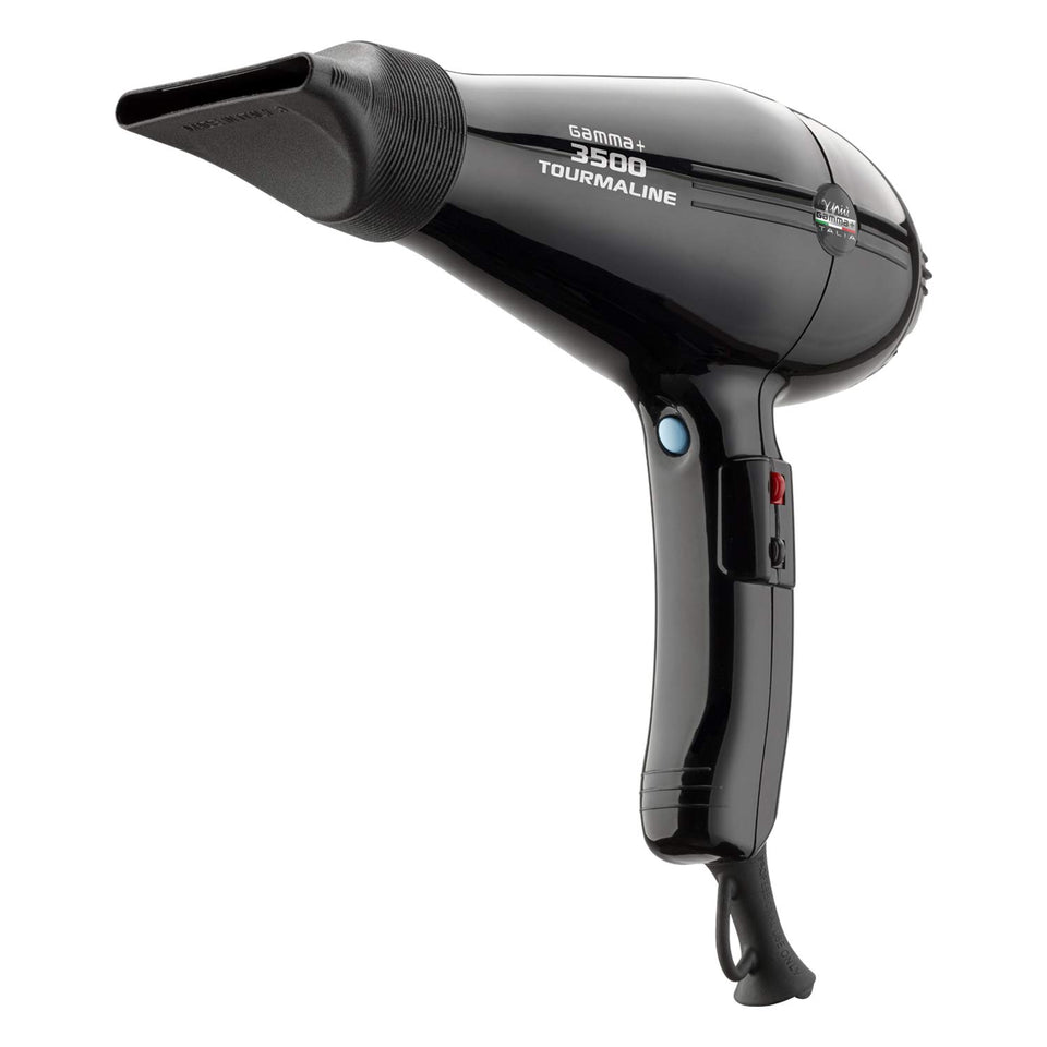 GAMMA+ 3500 hair dryer front view shows powerful airflow for quick drying