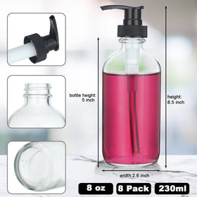 Gandeer 8 oz thick glass dispenser with black pump, easy to grip and refill