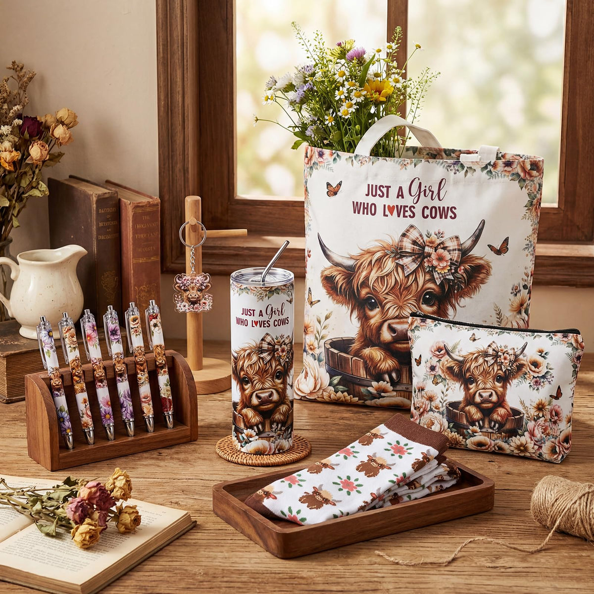 Gandeer Highland Cow canvas tote bag for daily errands and gifting