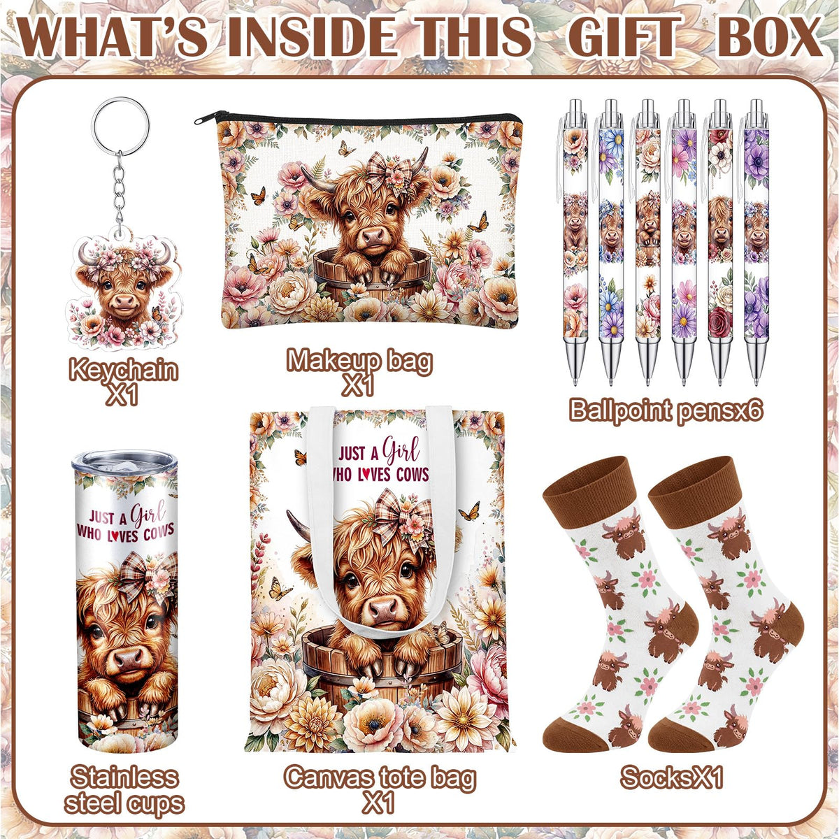 Gandeer Highland Cow makeup bag keeps cosmetics organized on the go
