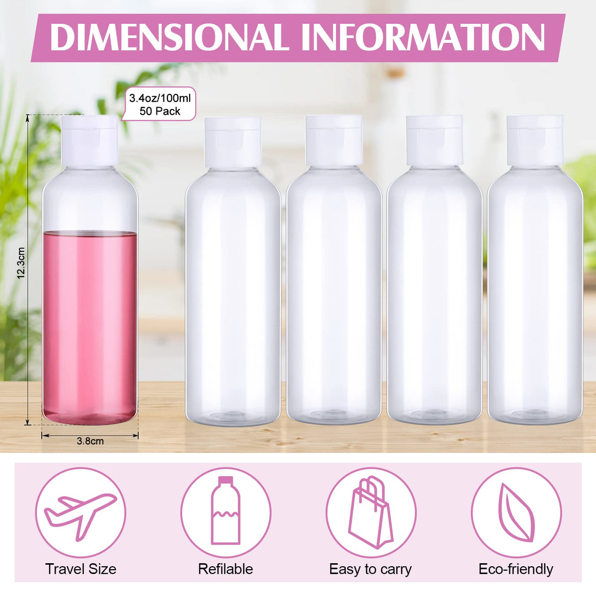 Gandeer 100 ml transparent bottles ideal for toiletries on the go.