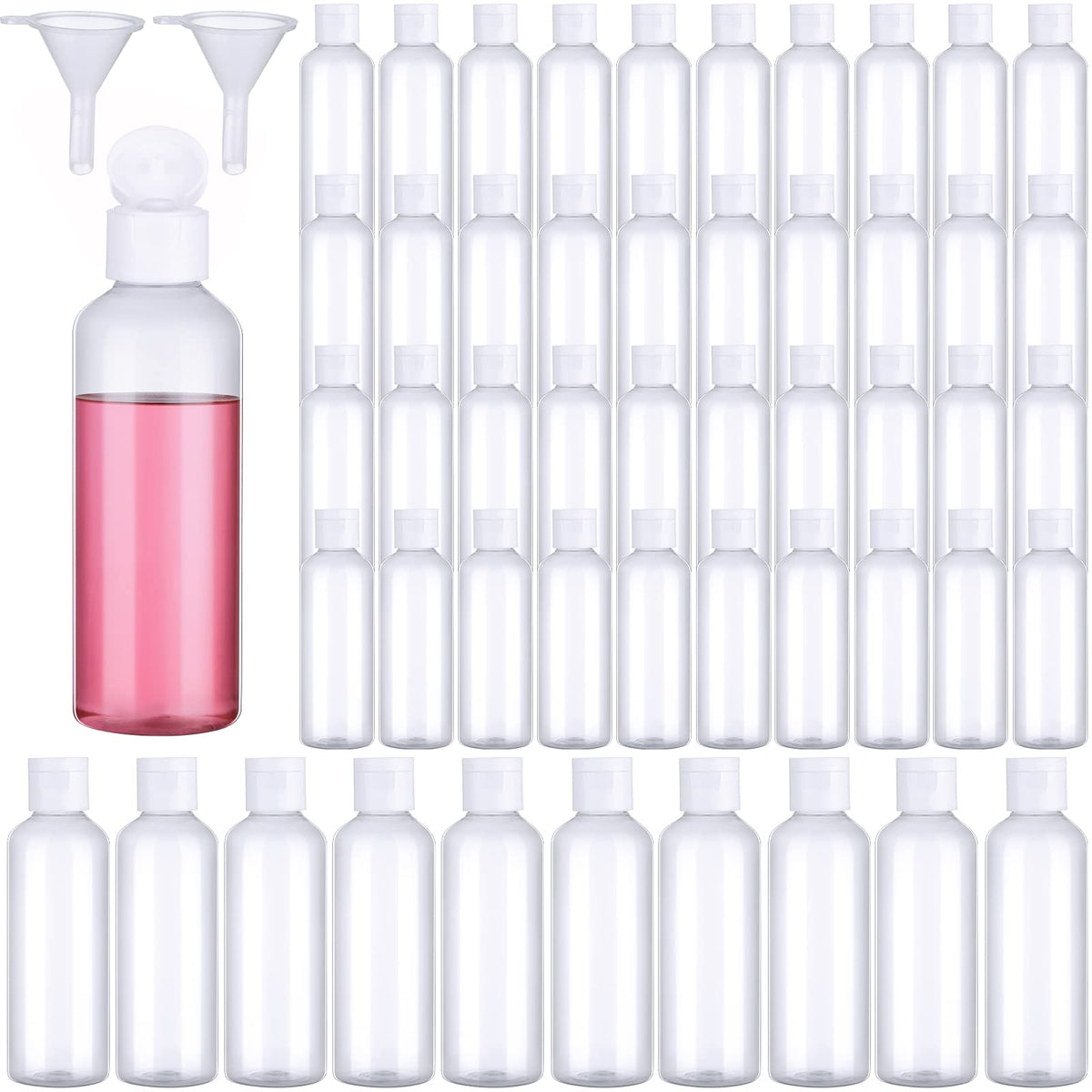 Gandeer travel bottles with flip lid, clear body for quick content identification.