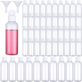 Gandeer travel bottles with flip lid, clear body for quick content identification.