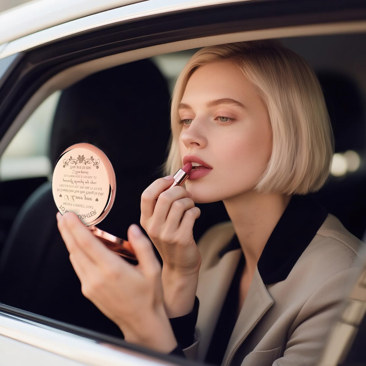 GAOLZIUY rose gold compact mirror close-up showing elegant finish