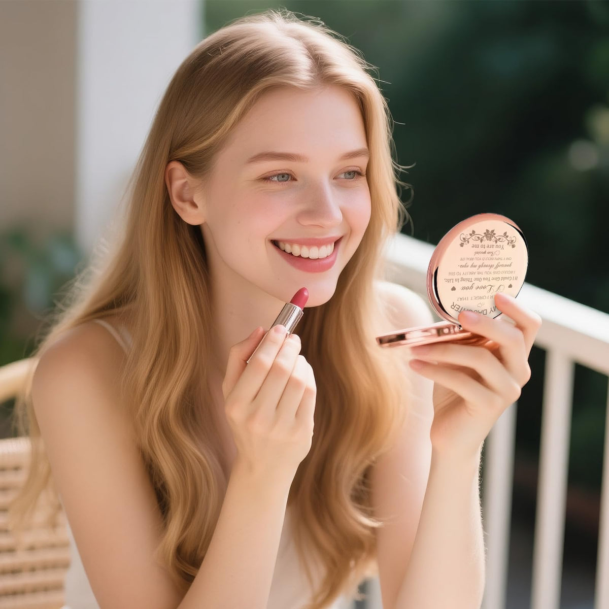 GAOLZIUY rose gold daughters compact mirror open with 2x magnification for quick touch-ups