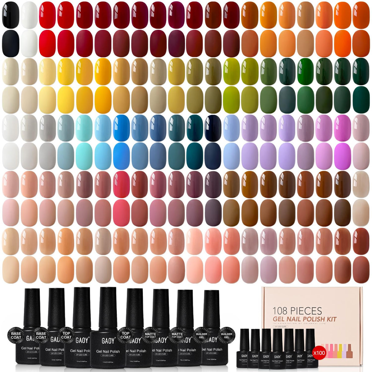 GAOY 108-pcs gel nail polish set color palettes for all-season nails