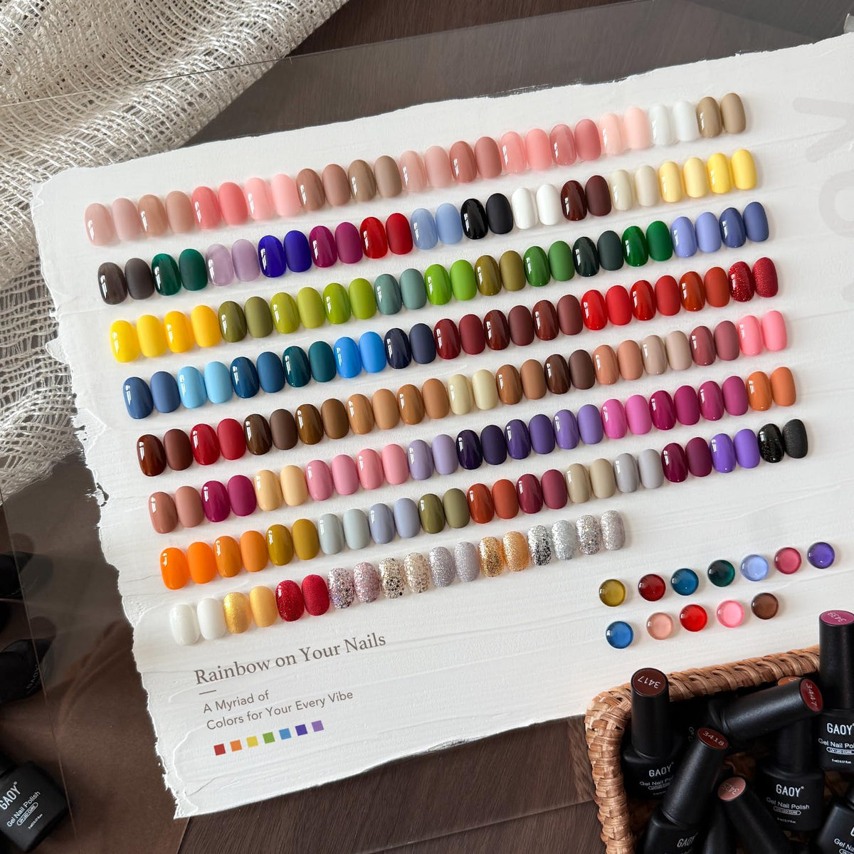 GAOY 108 Pcs Gel Nail Polish Set essentials pack featuring base and top coats.