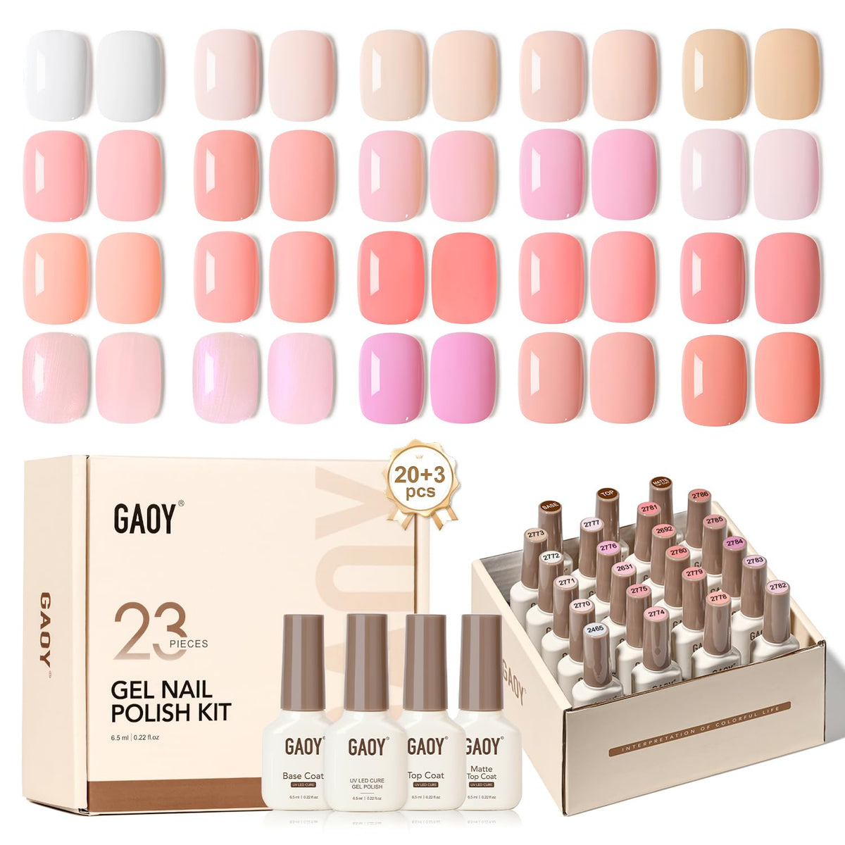 GAOY 23 Pcs Gel Nail Polish Kit front view for stylish at-home manicures.