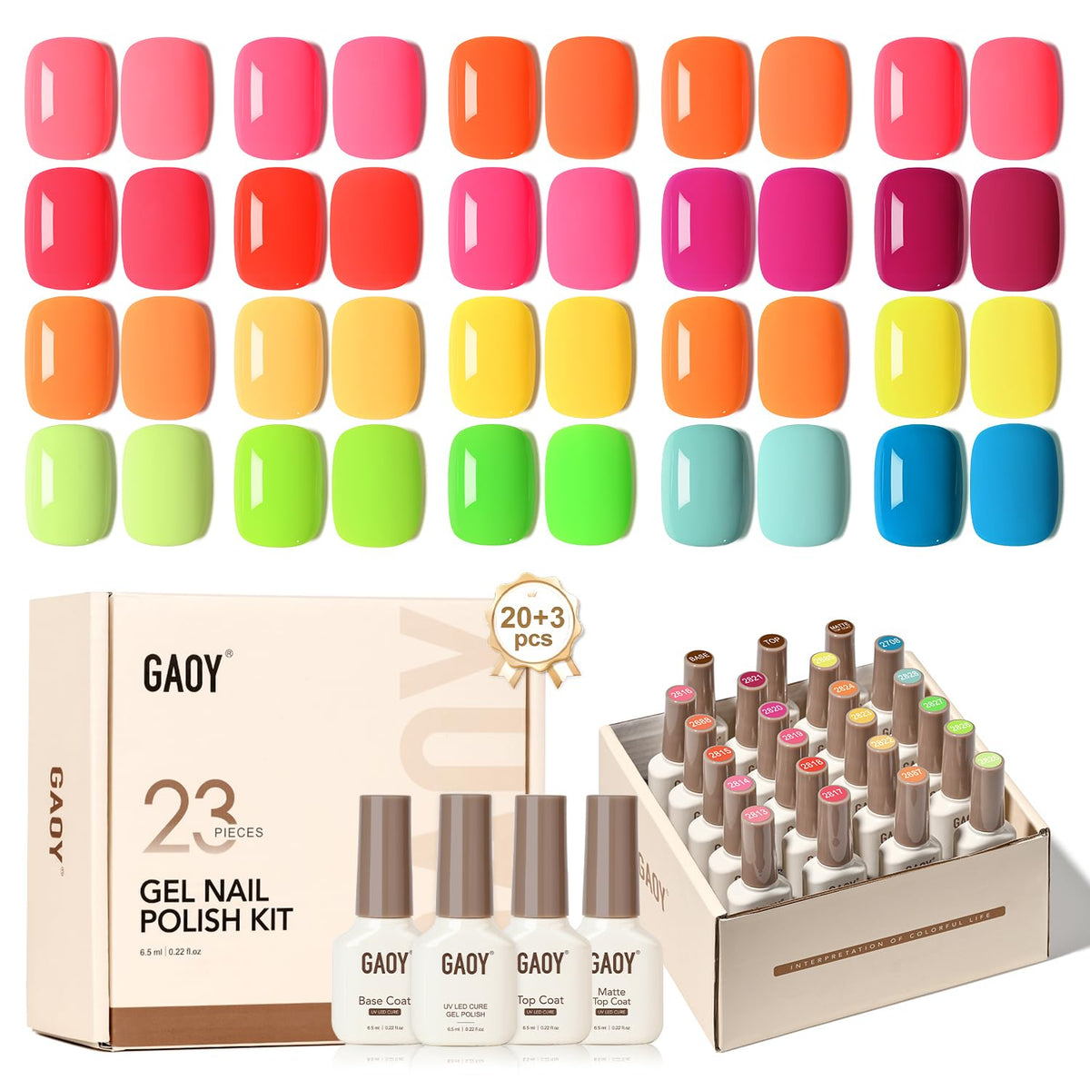 GAOY neon rainbow colors swatch for vibrant at-home nail art.