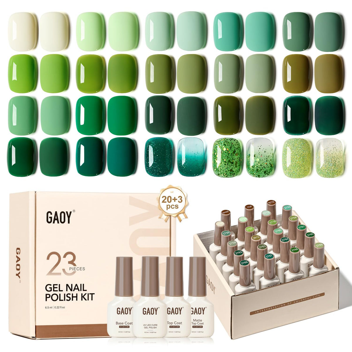 GAOY 23‑piece gel polish kit colors arranged for a wide at-home color range