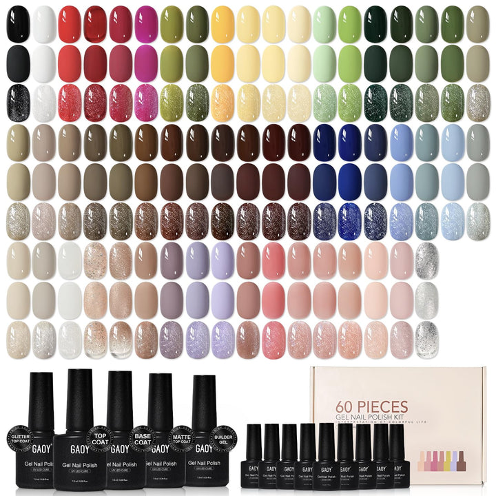 GAOY 60 Pcs Gel Nail Polish Set packshot shows diverse colors for all-season nails
