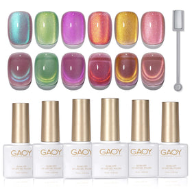 GAOY cat-eye gel nail polish set with magnet for pink green glitter effect
