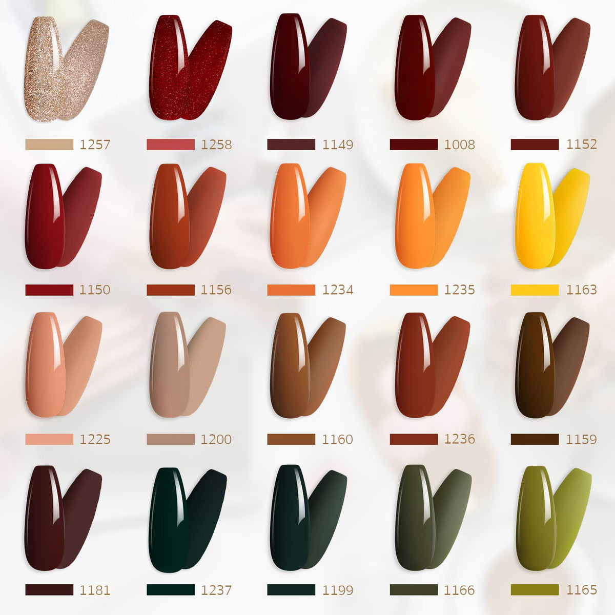 GAOY fall color palette with brown, red, and glitter for versatile looks.