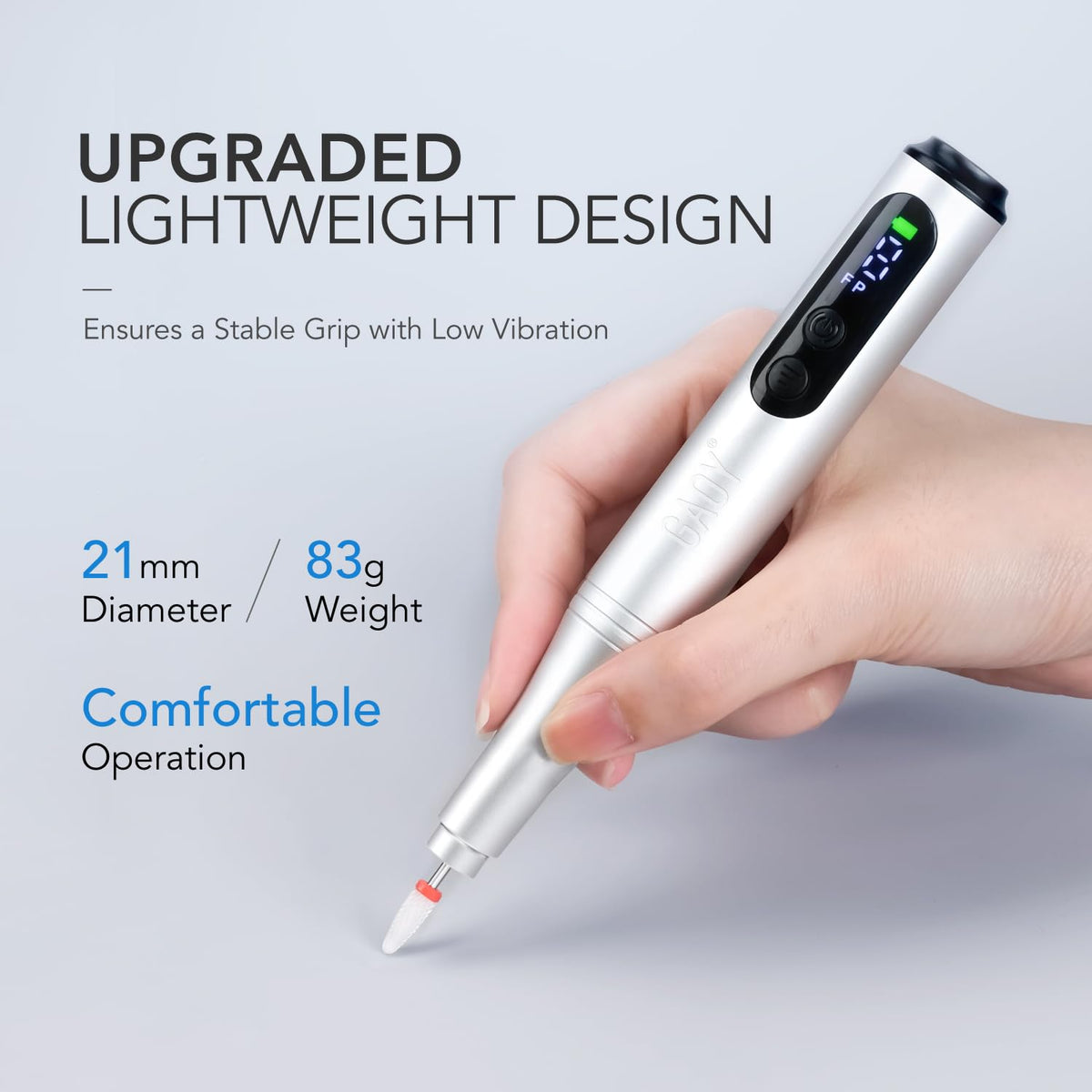 GAOY cordless nail file compact design ideal for travel and small spaces