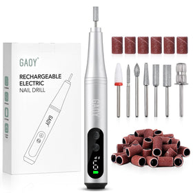 GAOY cordless nail file with LED display showing speed and battery for precise manicures