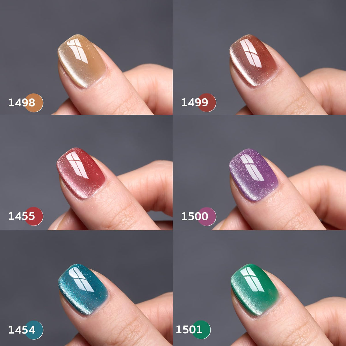 GAOY Glitter Galaxy Cat Eye color swatches show six shades.