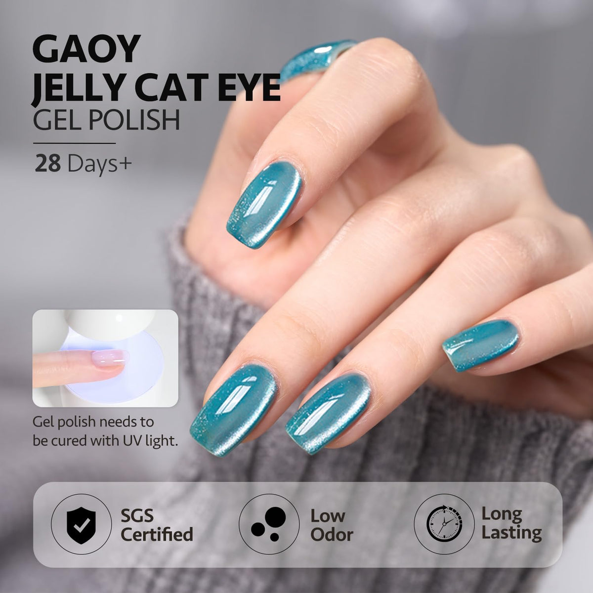 GAOY Glitter Galaxy Cat Eye LED curing for fast set.