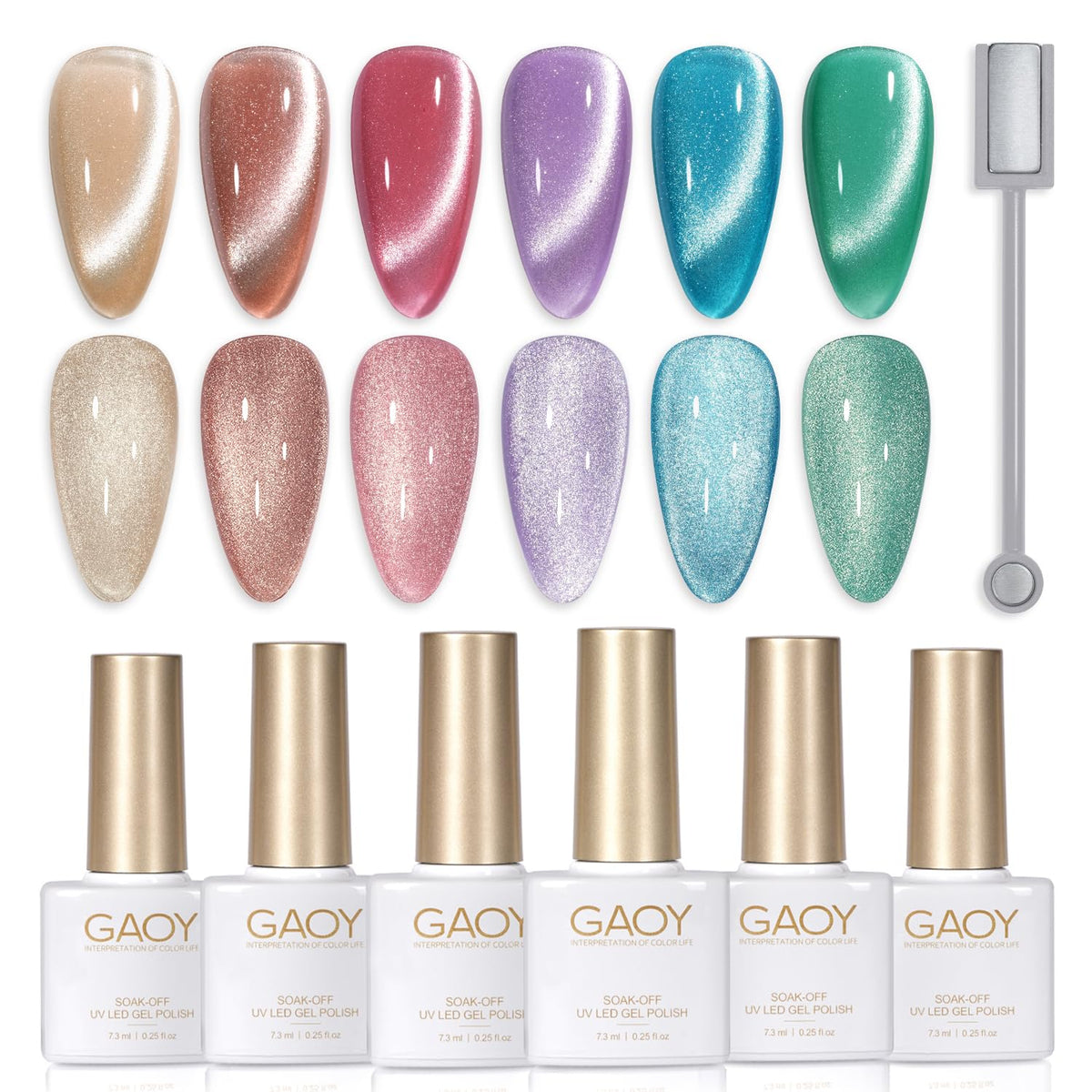 GAOY Glitter Galaxy Cat Eye magnet pattern for holographic nails.