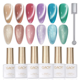 GAOY Glitter Galaxy Cat Eye magnet pattern for holographic nails.