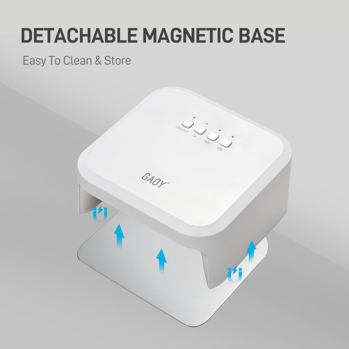 GAOY UV nail lamp detachable magnetic base stabilizes stands during nail art.