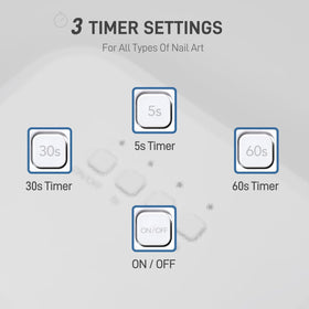 GAOY UV nail lamp timer close-up showing 5s 30s 60s.