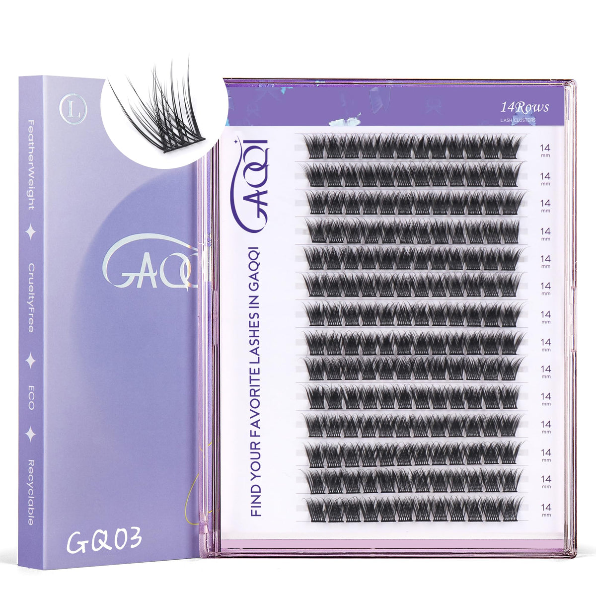 GAQQI GQ03 cluster lashes 14mm for a natural daily enhancement.