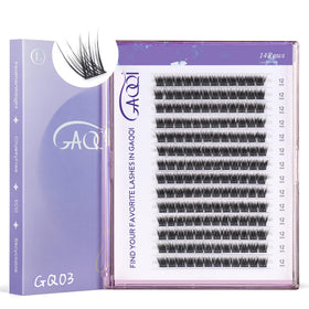 GAQQI GQ03 lash clusters close-up, showing 12mm D-curve for natural wispy look