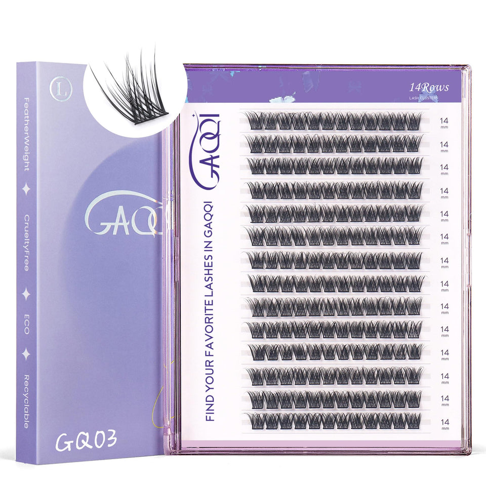 GAQQI GQ03 natural 14mm lash clusters for daily subtle enhancement.