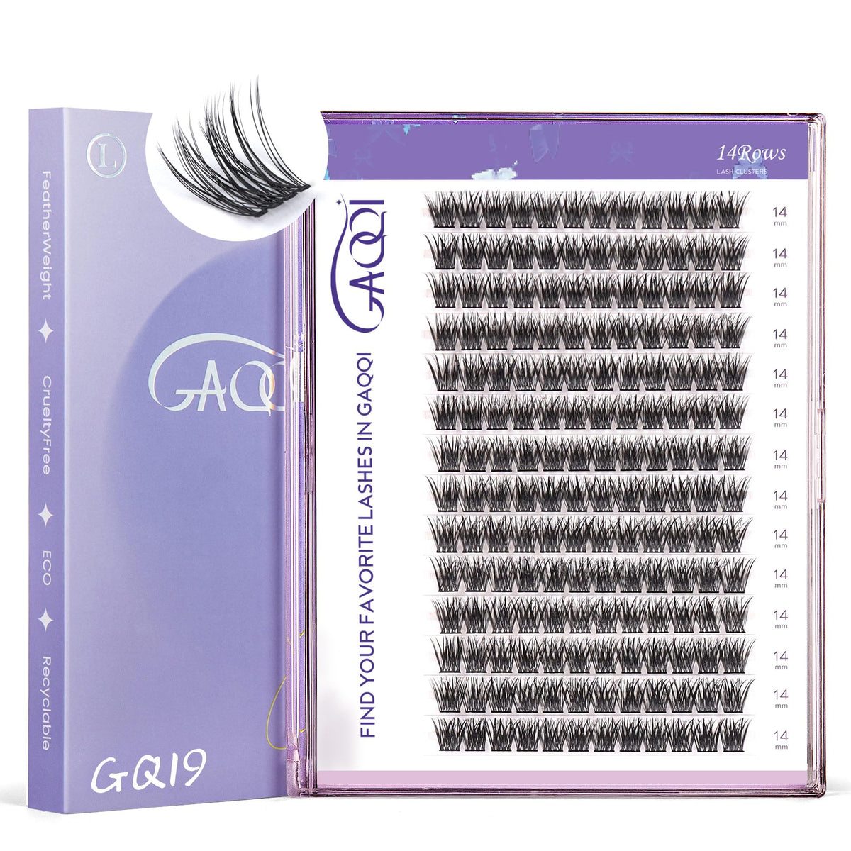 GAQQI GQ19 lash clusters packaging with 168 pieces for at-home DIY lash styling