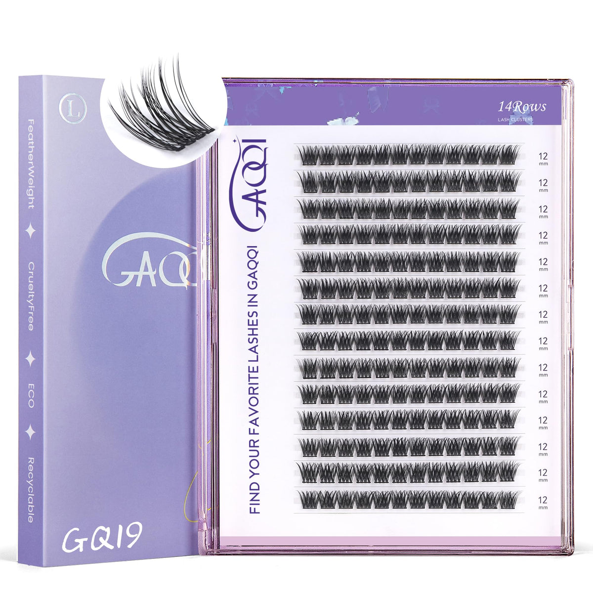 GAQQI GQ19 lash clusters in C-curve for natural daily wear
