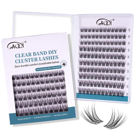 GAQQI Lash Clusters with wispy natural look and ultra-thin clear band for blending.