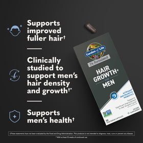 Closeup of Hair Growth for Men capsules shows saw palmetto and key nutrients.