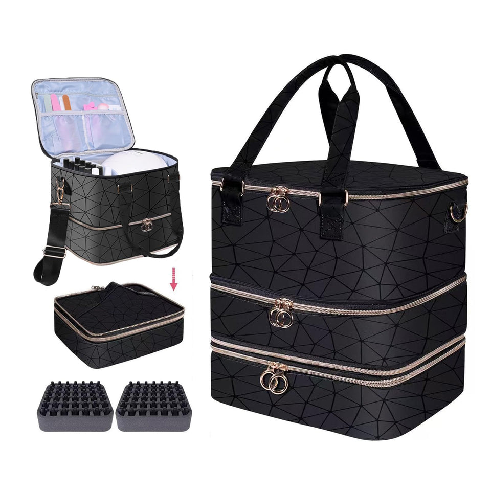 GAResy nail polish organizer case top view shows spacious three-layer layout for easy access