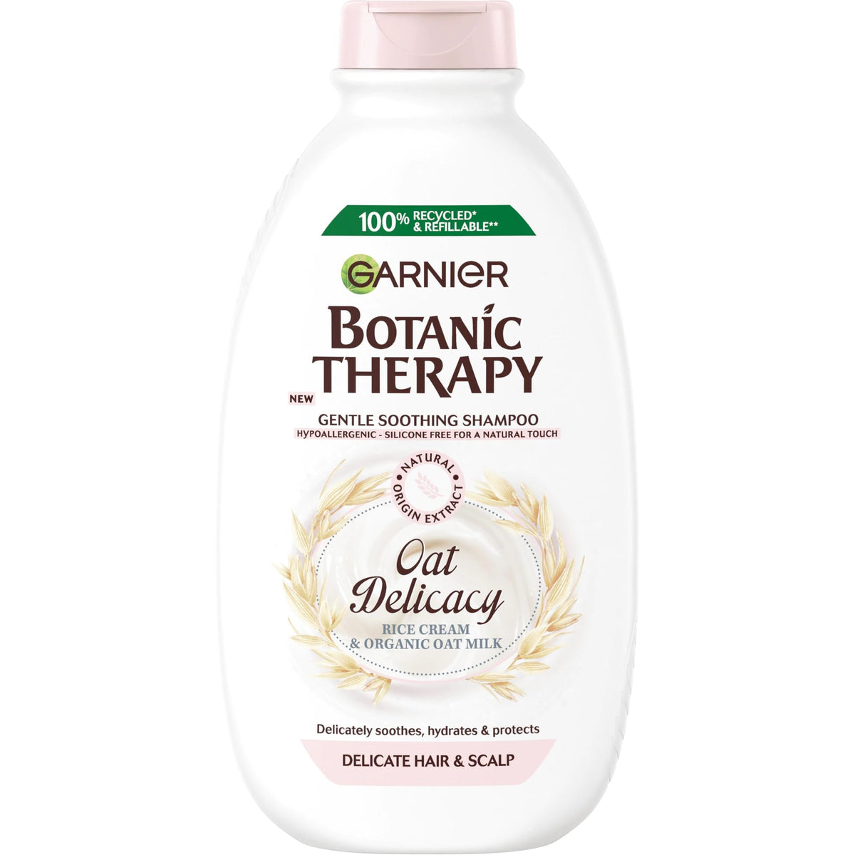 Garnier Botanic Therapy shampoo with oat delacay rice cream for gentle cleansing.