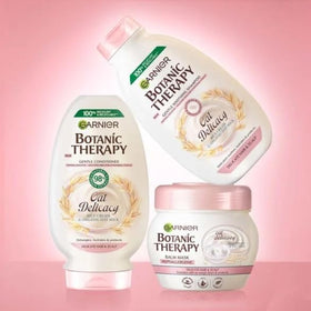 Garnier Botanic Therapy shampoo with organic oat milk for daily soothing wash.