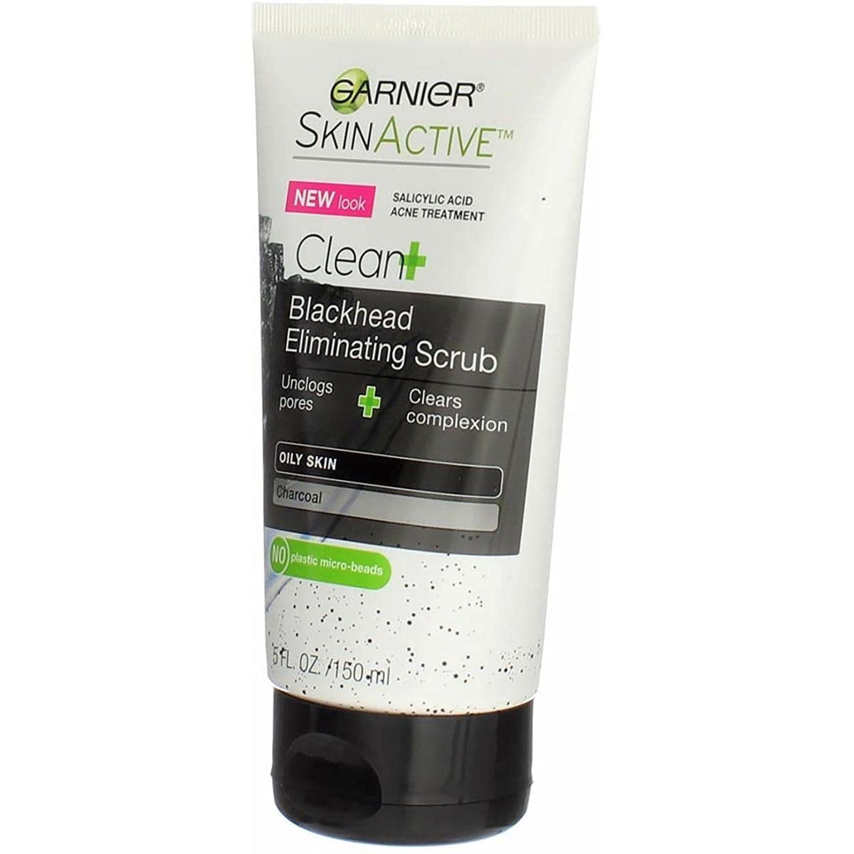 Garnier Clean Scrub label view on bottle with branding