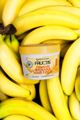 Garnier Fructis Nourishing Banana Hair Food multi-use application scene demonstrates 3-in-1 versatility