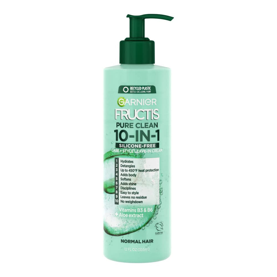 Garnier Fructis Pure Clean 10-in-1 Leave-In bottle for lightweight hydration and detangling