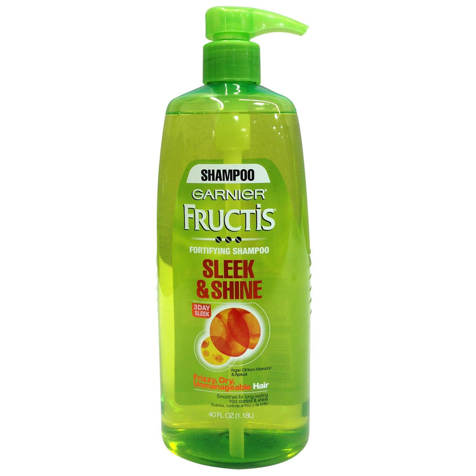 Garnier Fructis Sleek & Shine pump bottle for smooth, humidity-ready hair.