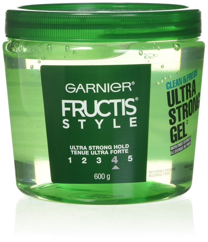 Garnier Fructis Ultra Strong Hold Gel bottle pour delivers long-lasting, residue-free styling