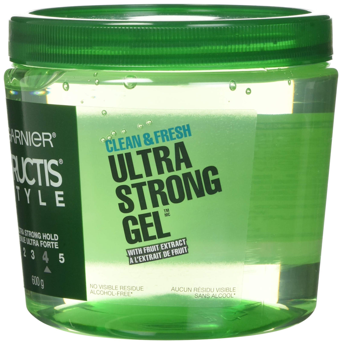 Garnier Fructis Ultra Strong Hold Gel front packshot shows clean, confident styling