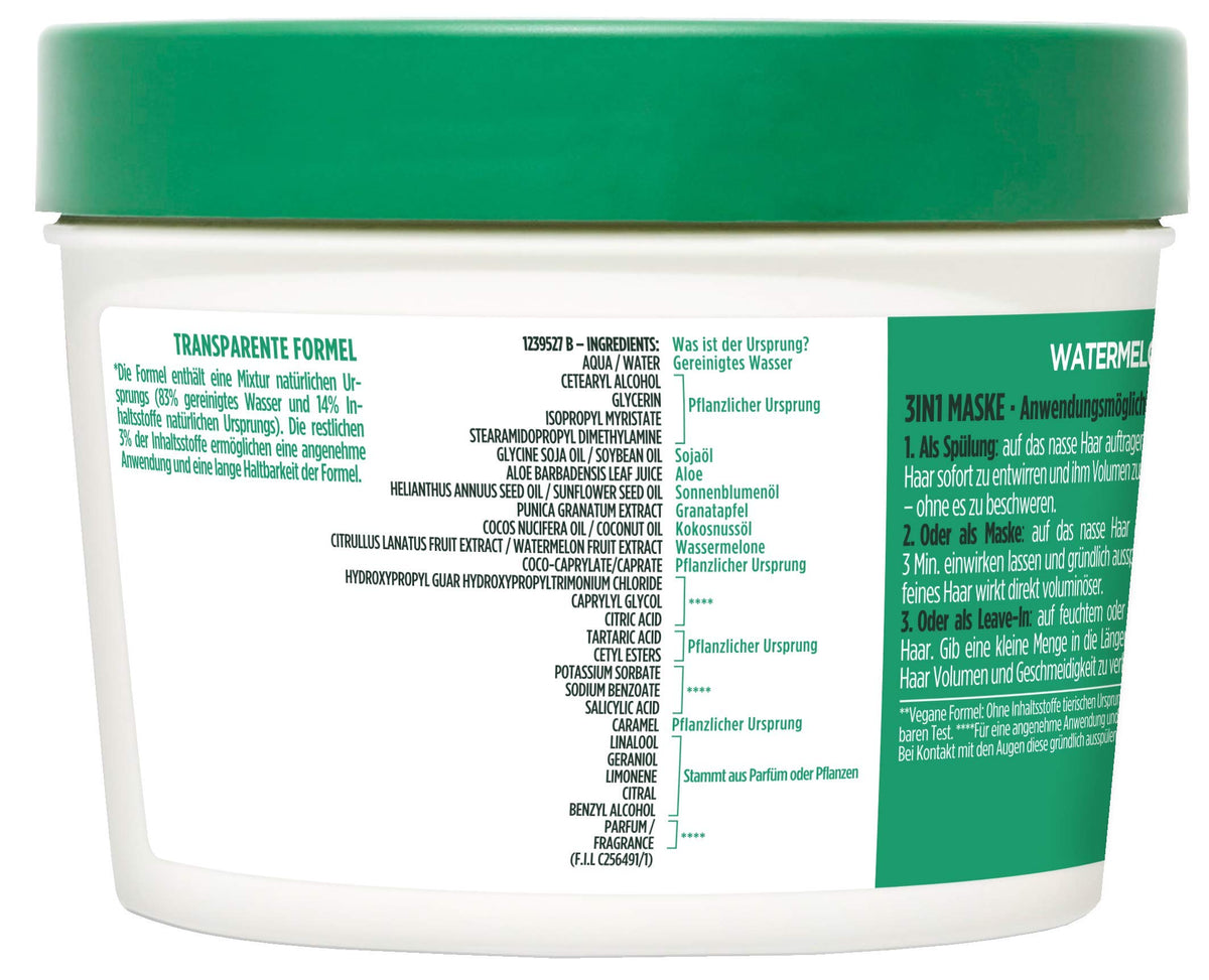 Garnier Fructis Watermelon Hair Food cream-application image; easy leave-in use.