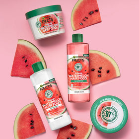 Garnier Fructis Watermelon Hair Food texture close-up; lightweight hydration.