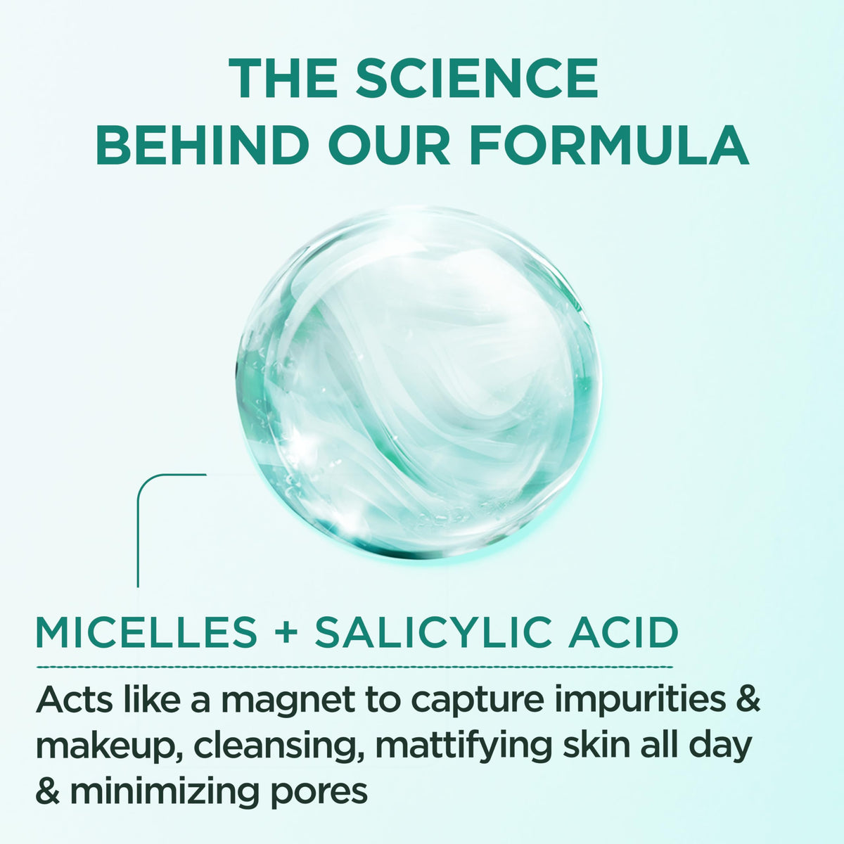 Garnier Micellar Water on skin shows matte finish for shine control.