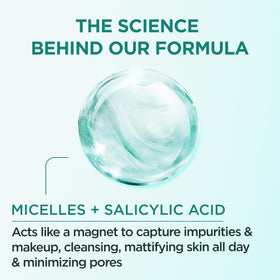 Garnier Micellar Water on skin shows matte finish for shine control.