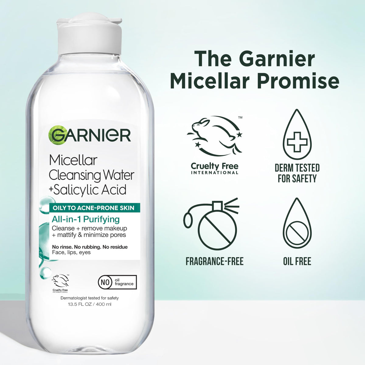 Garnier cruelty-free, vegan-friendly micellar water logo on packaging.