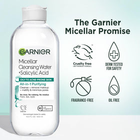 Garnier cruelty-free, vegan-friendly micellar water logo on packaging.