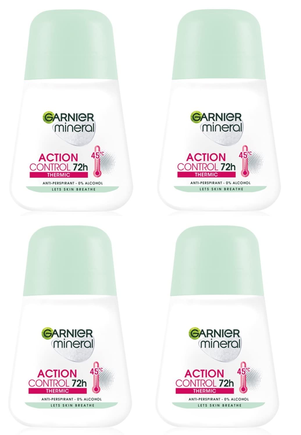 Garnier Mineral Action Control Thermic Roll-On for Women, front view bottle, keeps you dry all day